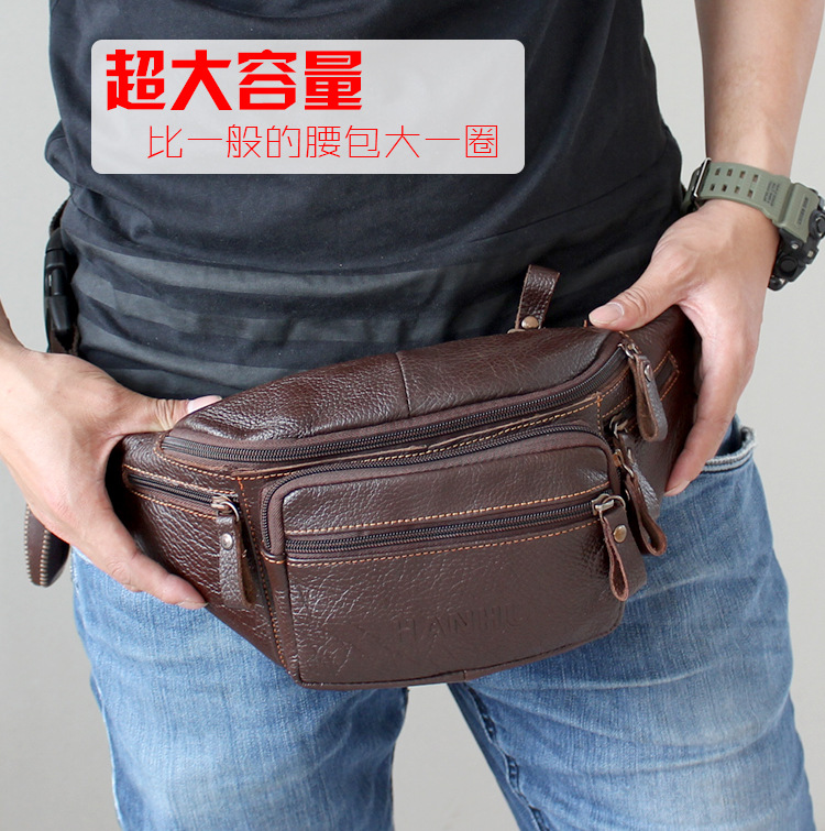 Running Gear Phone - ของแท้ Cowhide หนังเอวกระเป๋าผู้ชายตลกแพ็คกระเป๋าเข็มขัดกระเป๋าโทรศัพท์หลายกระเป๋าเดินป่าวิ่งและขี่จักรยานกระเป๋า fanny pack