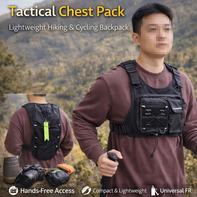 Running Gear Bag For Men - กระเป๋าคาดอกแบบยุทธวิธีรุ่นใหม่ปี 2026 พร้อมถุงน้ำ 2 ลิตร กระเป๋าสะพายอุปกรณ์น้ำหนักเบาปรับได้